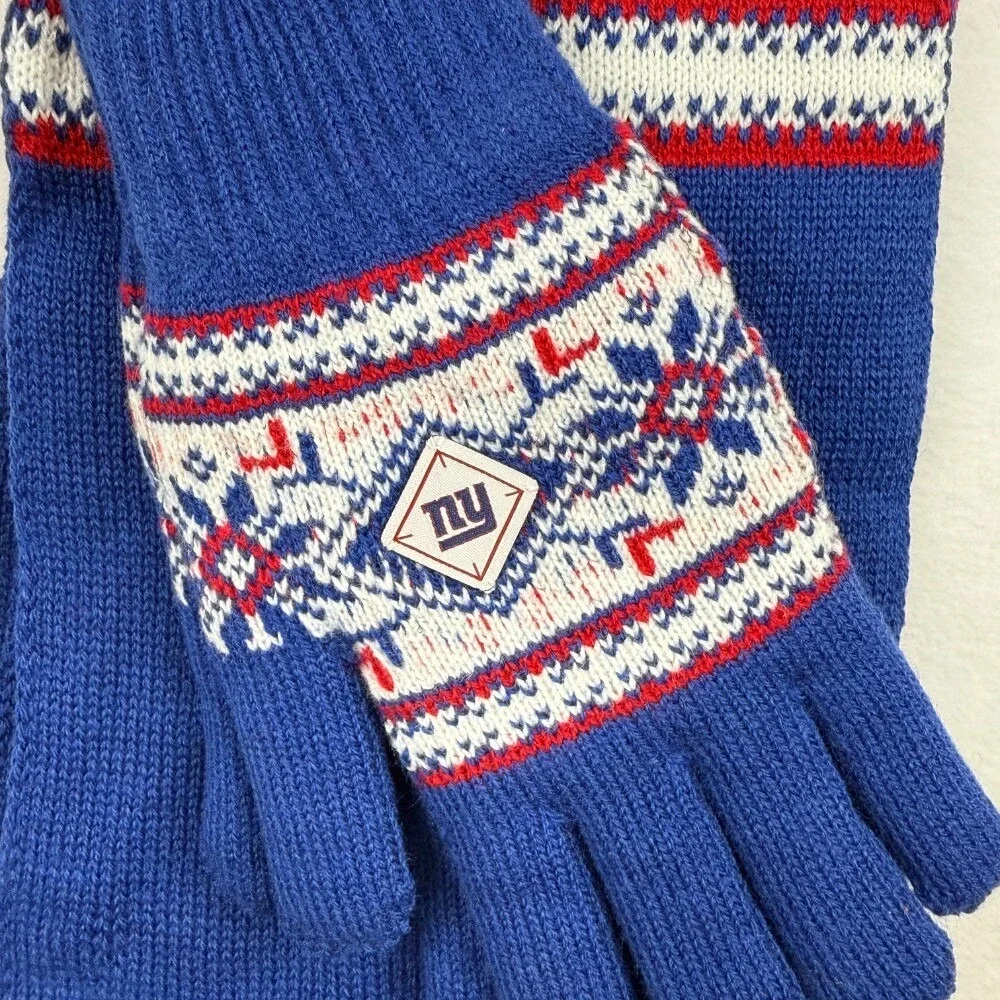 NY Giants Scarf & Gloves Set Adult Winter Knit‎ Football Fan Gift NWT